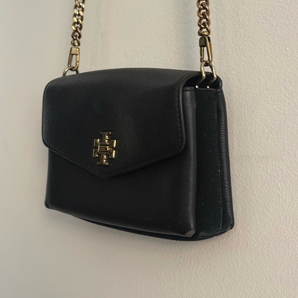 Tory Burch Kira Black Pebbled Leather Mixed Media Mini Crossbody Bag Gold Chain - Picture 7 of 16